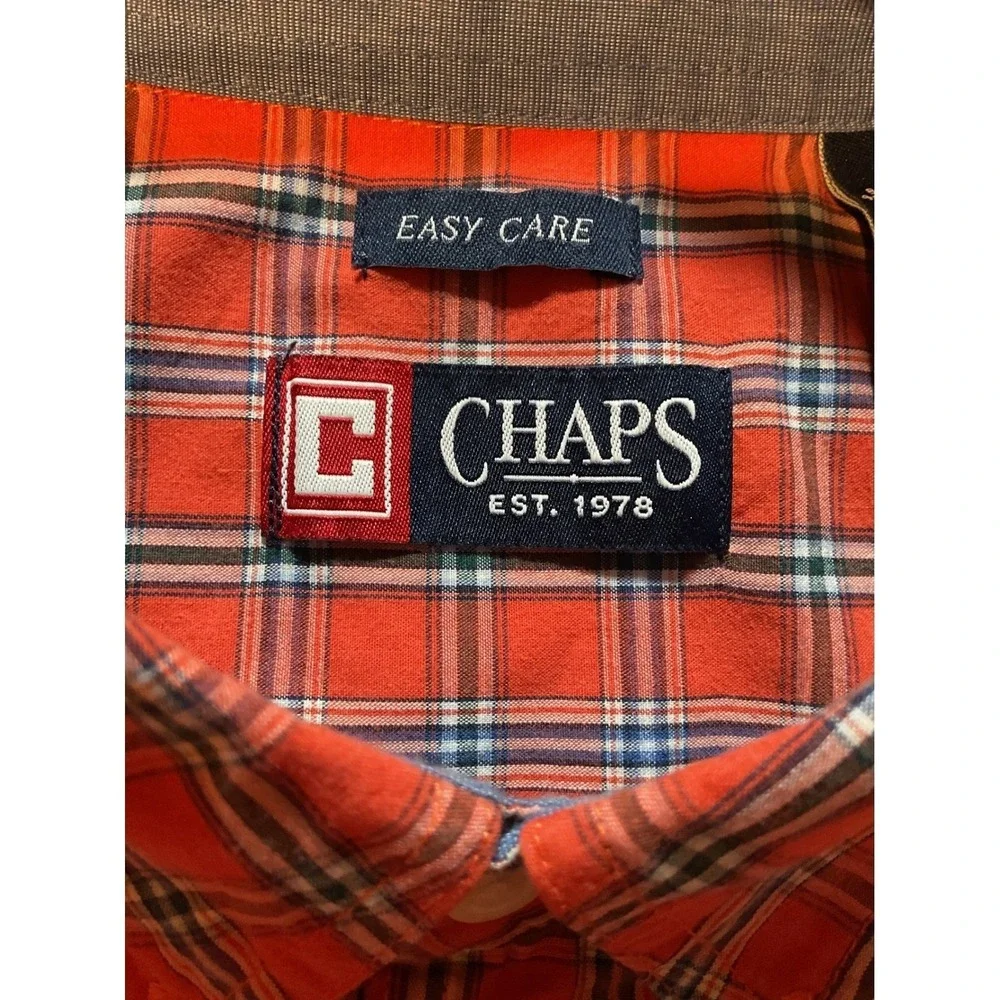 2 Chaps Mens Easy Care Striped Button Down Shirt L/G Blue Orange White
